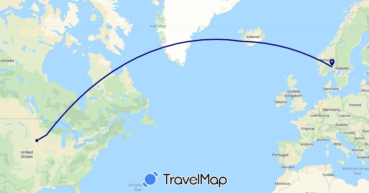 TravelMap itinerary: driving in Iceland, Norway, United States (Europe, North America)